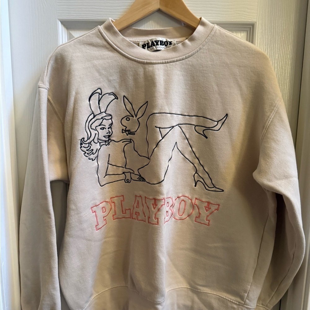 PACsun Late night Playboy Crew Neck Sweatshirt Adult M Cream Embroidered Ivy